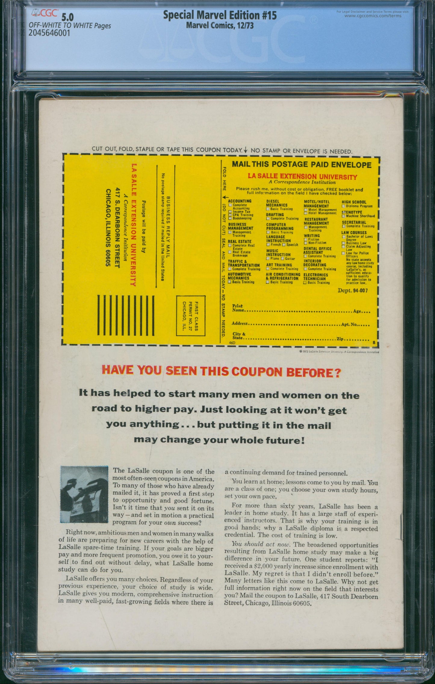 Special Marvel Edition #15 CGC 5.0 - 1st Appearance of Shang-Chi