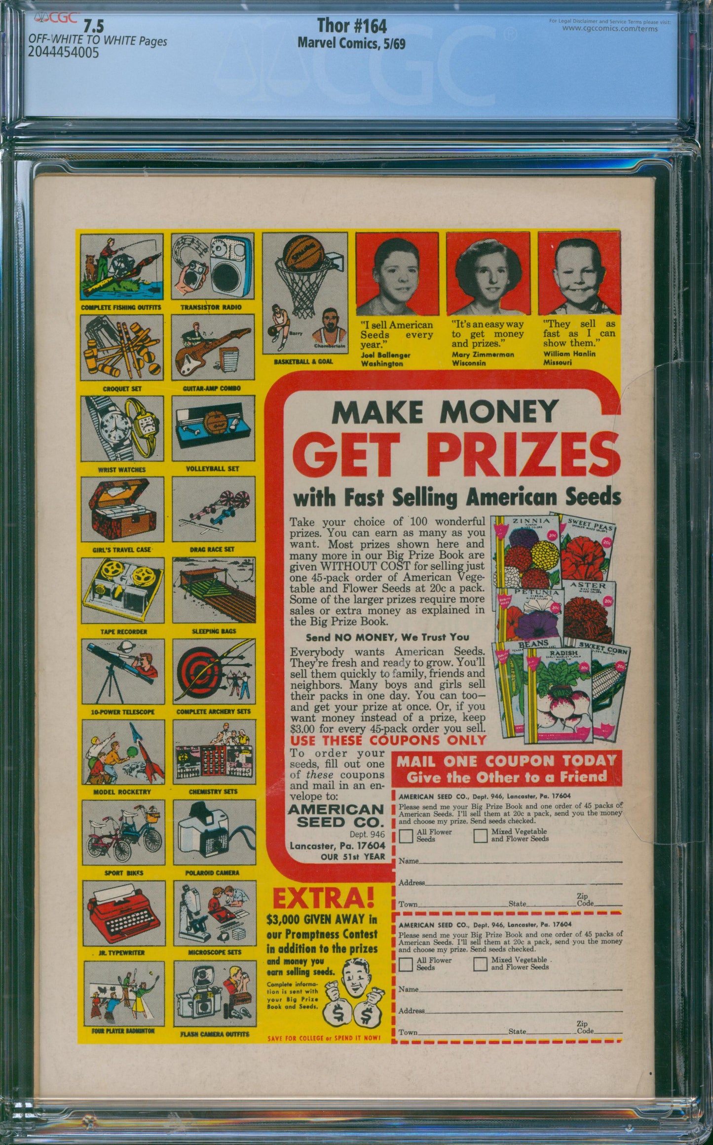 Thor #164 1969 CGC 7.5 - 3rd cameo appearance of Him (Warlock)