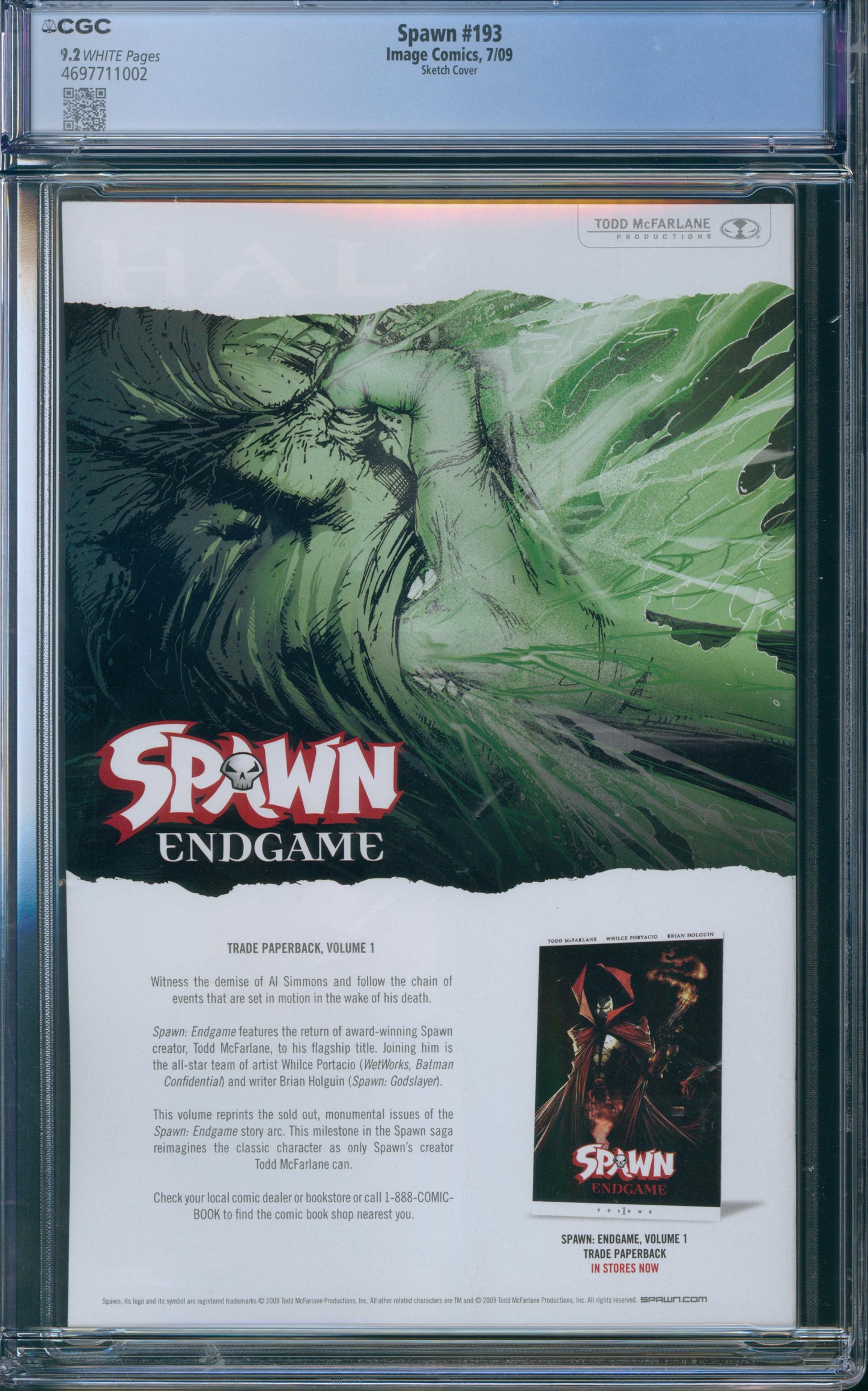 Spawn #193 CGC 9.2 Sketch Cover - 2009