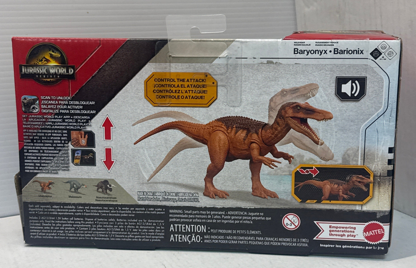 Jurassic World Rebirth Wild Roar Baryonyx Dinosaur with Attack Chomp & Sound