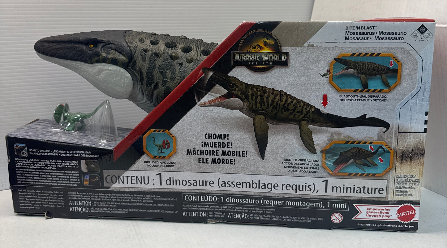 Jurassic World Rebirth BITE 'N BLAST MOSASAURUS Interactive Dinosaur Figure