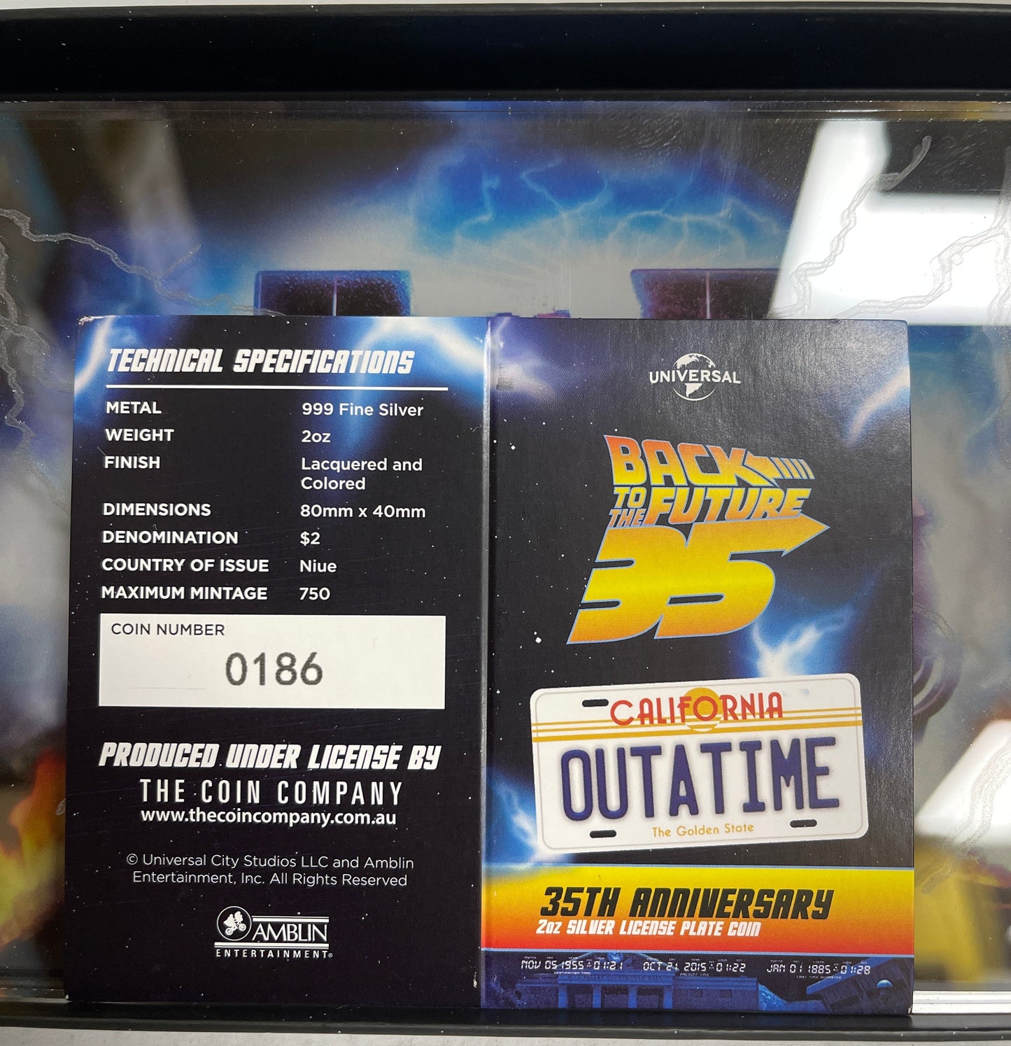 2020 Niue Back To The Future 35th Anniversary 2 Oz Silver License Plate Coin