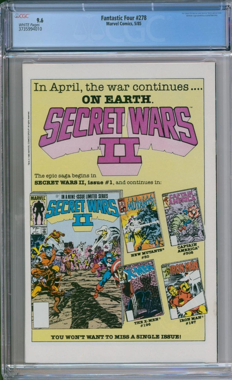Marvel Comics Fantastic Four #278 CGC 9.6 (Origin of Dr. Doom Retold)