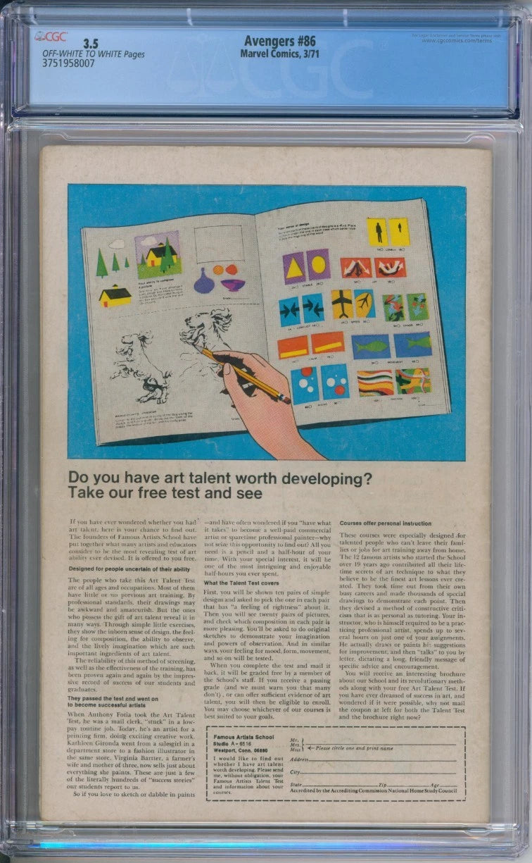 Avengers #86 CGC 3.5 (Origin and 1st appearance of Brain-Child)