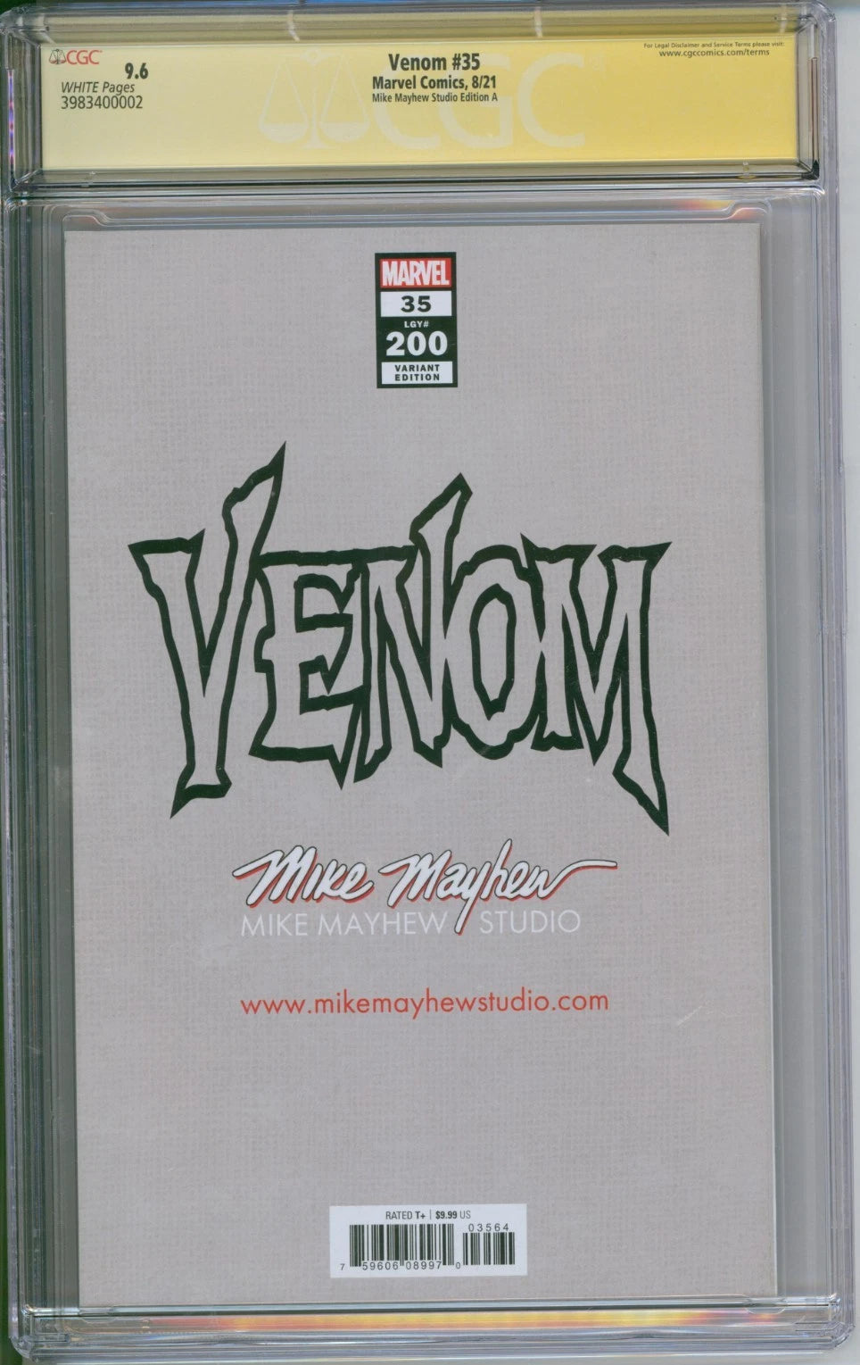 Marvel Comics Venom #35 (LGY #200) CGC Signature Series 9.6 (Signed by Mike Mayhew)