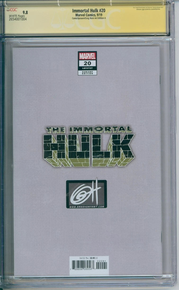 Immortal Hulk #20 CGC Signature Series 9.8 Signed By Greg Horn