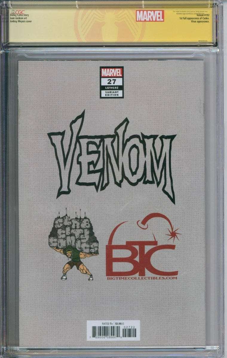 Venom #27 CGC Signature Series 9.8 Signed By Jonboy Meyers