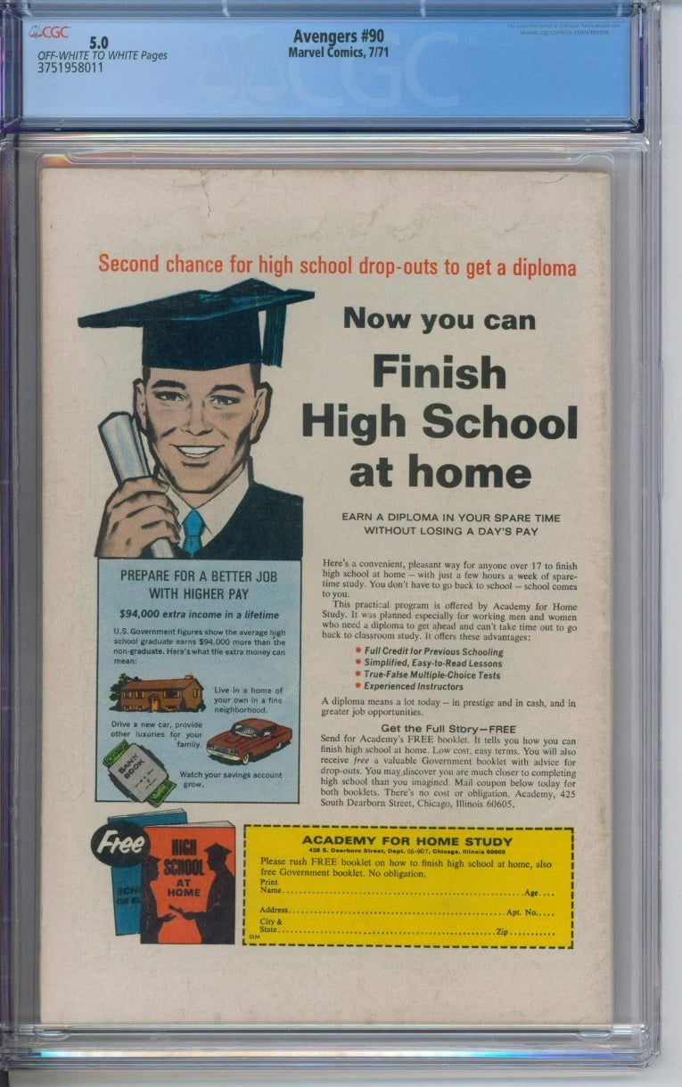 Avengers #90 CGC 5.0 Roy Thomas