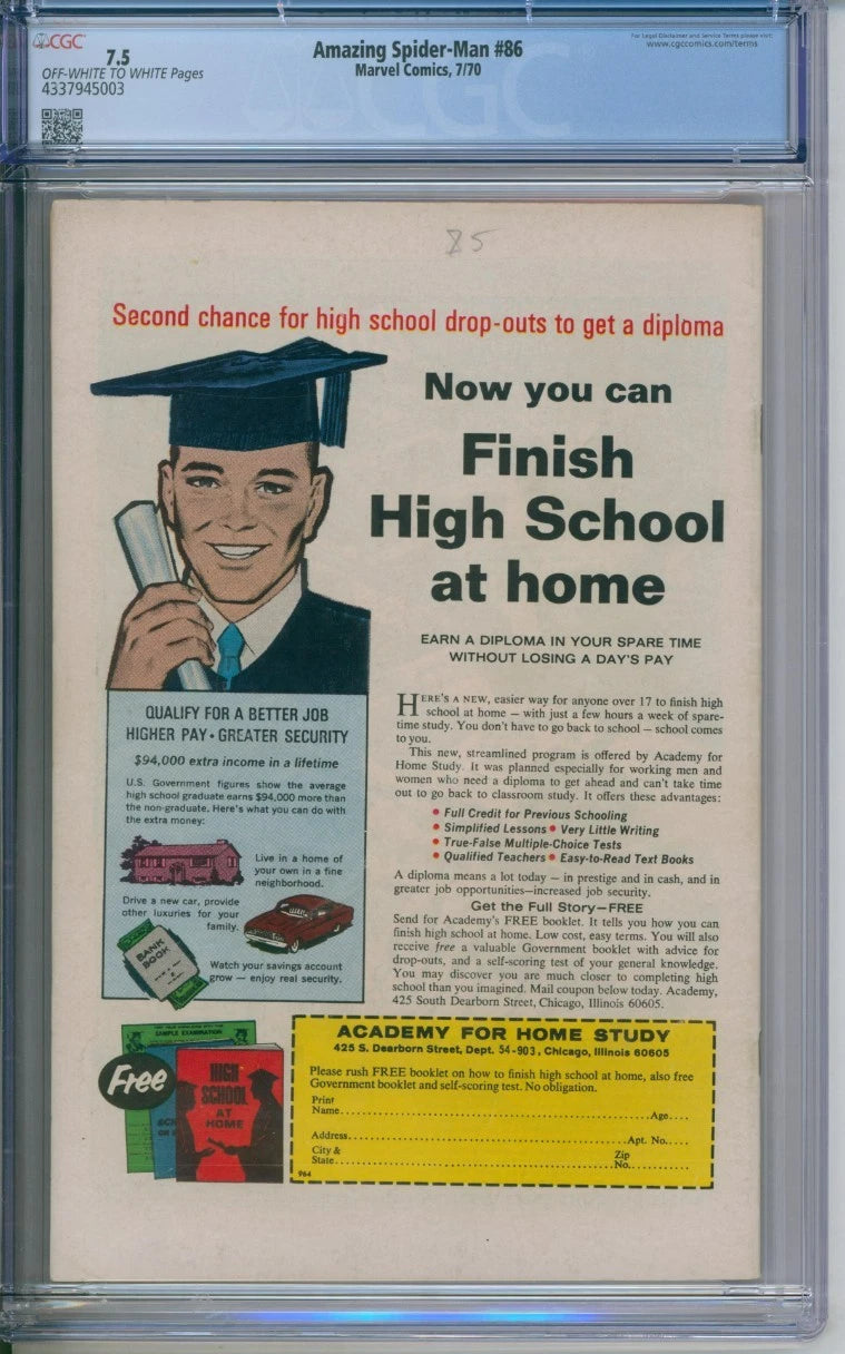 Amazing Spider-Man #86 CGC 7.5 Stan Lee