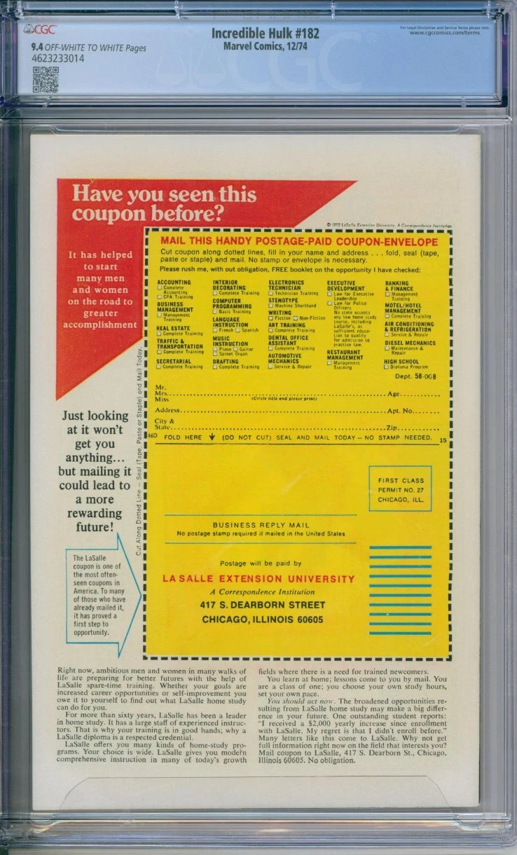 Incredible Hulk #182 CGC 9.4 1st Appearance Of Hammer And Anvil