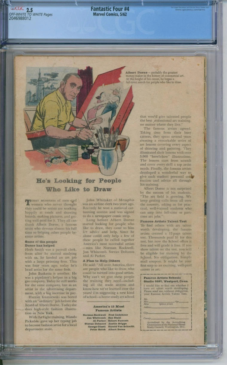 Fantastic Four #4 CGC 2.5 1st Silver Age Appearance Of Sub-Mariner