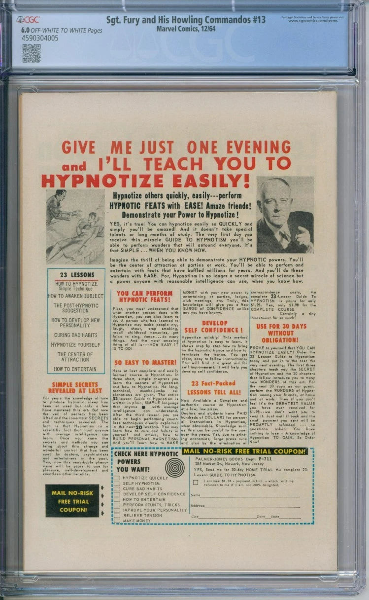 SGT. Fury And His Howling Commandos #13 CGC 6.0 Stan Lee Story