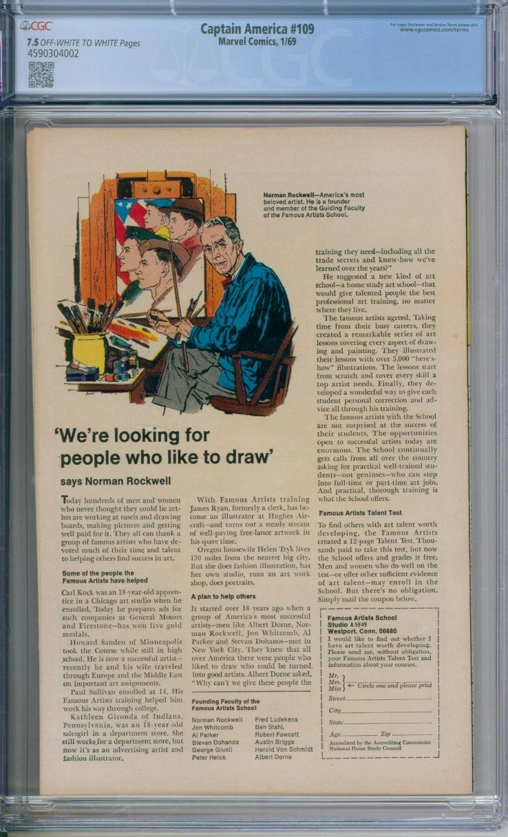 Captain America #109 CGC 7.5 Stan Lee Story & Jack Kirby Art