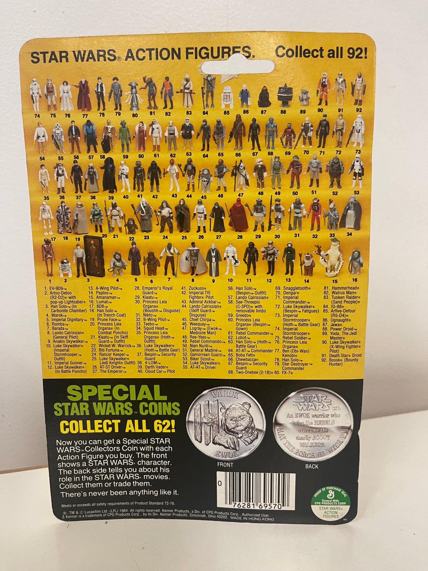 1984 Star Wars 92 Back Power Of The Force Darth Vader w/ Coin