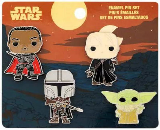 Star Wars The Mandalorian, Grogu, Boba Fett & Moff Gideon Enamel Pin 4-Pack