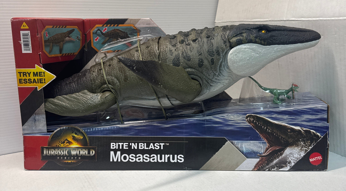 Jurassic World Rebirth BITE 'N BLAST MOSASAURUS Interactive Dinosaur Figure