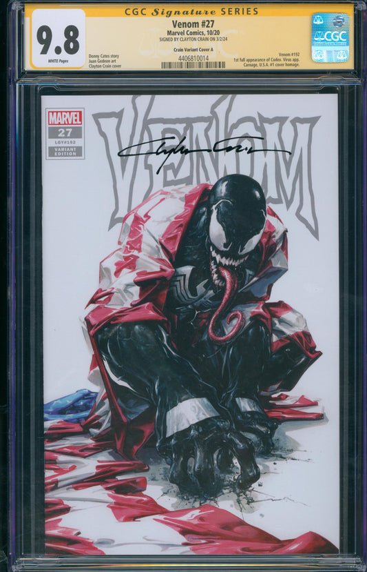 Venom #27 CGC Signature Series 9.8 Signed by Clayton Crain - Variant Cover A