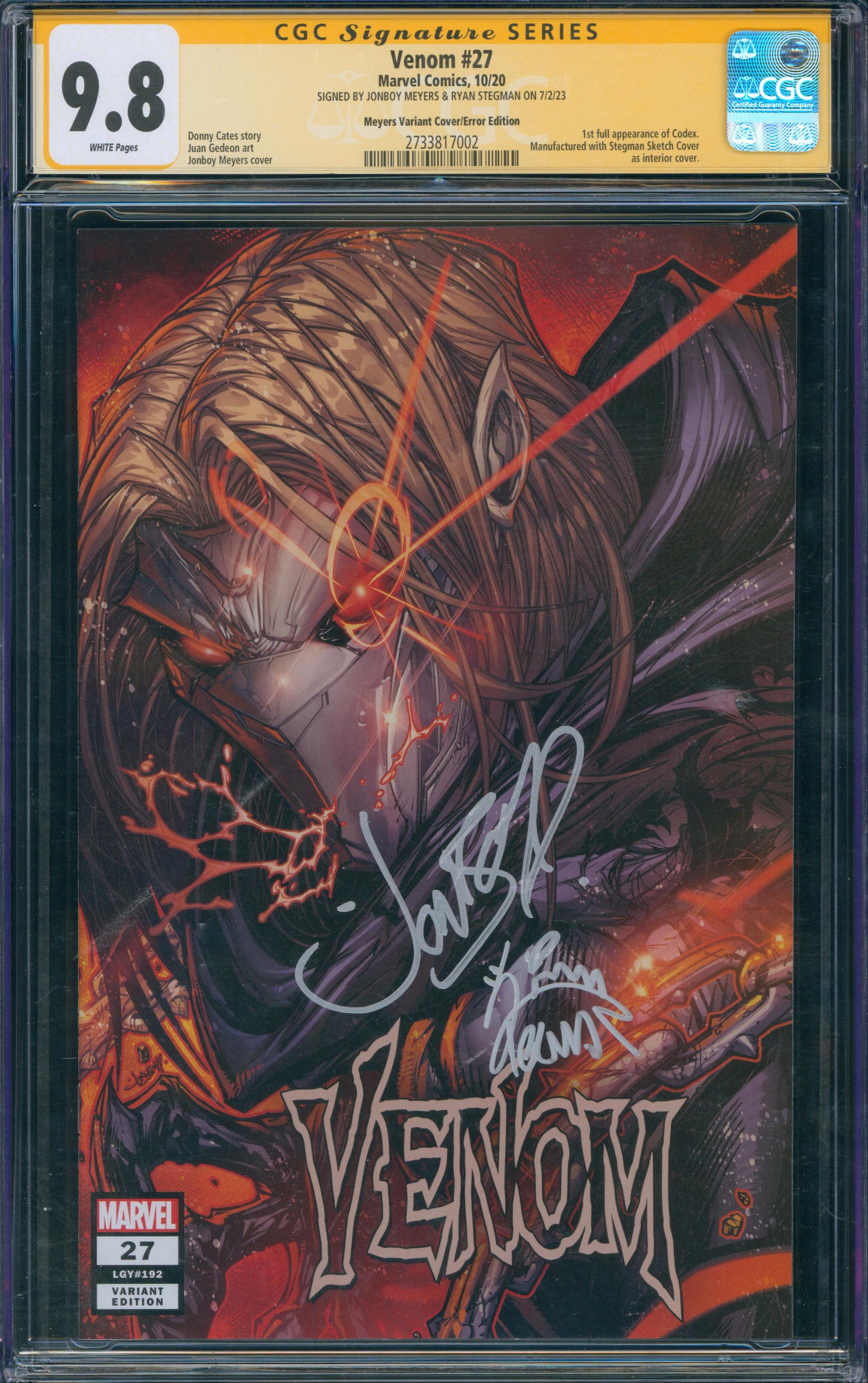 Venom #27 CGC 9.8 Signature Series - SIGNED BY JONBOY MEYERS AND RYAN STEGMAN - Meyers Variant Cover/Error Edition