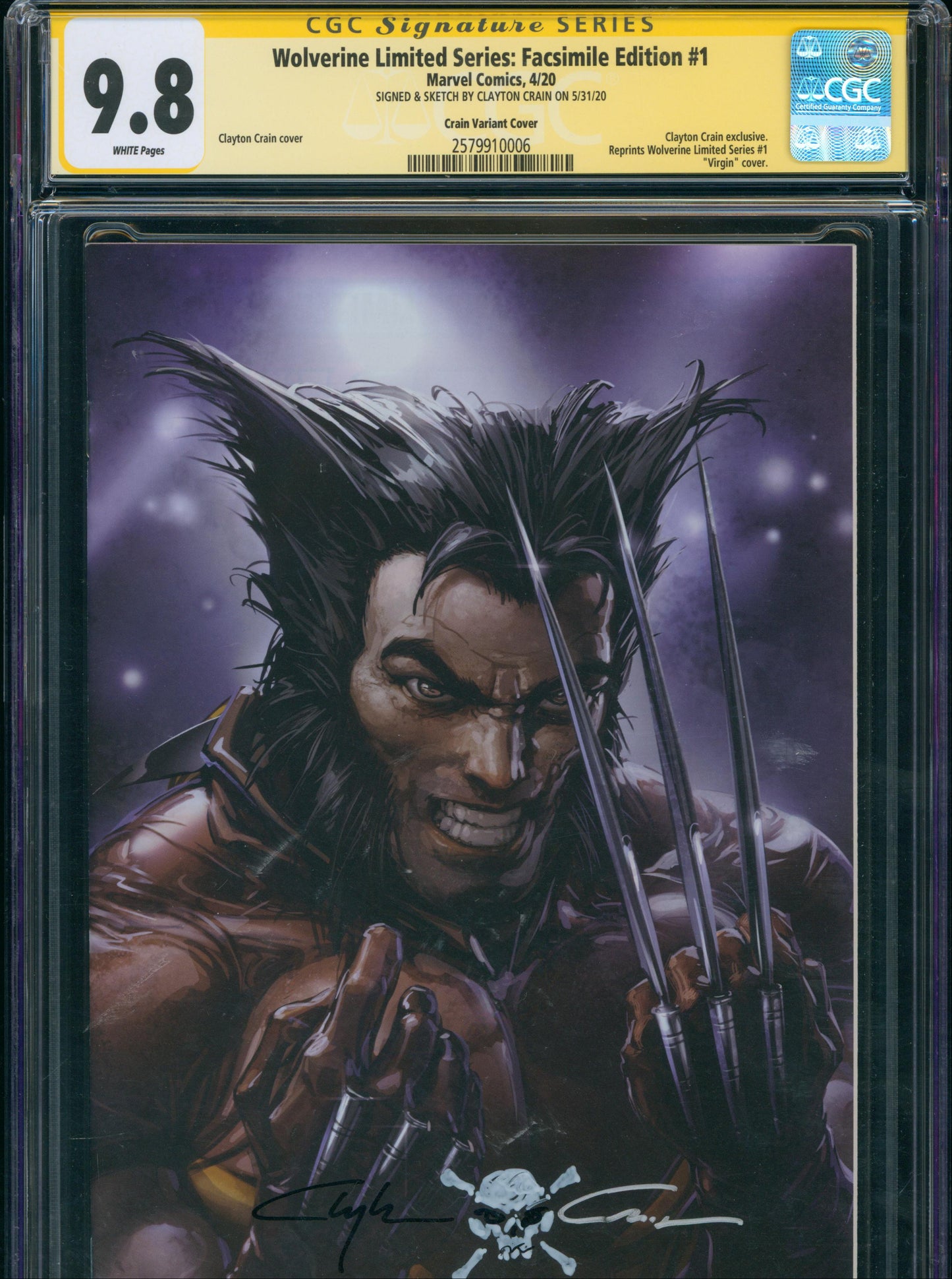 Wolverine Limited Series: Facsimile Edition #1  CGC 9.8 Signature Series - SIGNED & SKETCH BY CLAYTON CRAIN - Crain Variant Cover