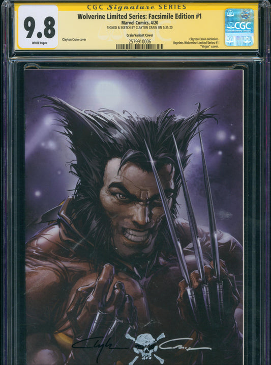 Wolverine Limited Series: Facsimile Edition #1  CGC 9.8 Signature Series - SIGNED & SKETCH BY CLAYTON CRAIN - Crain Variant Cover