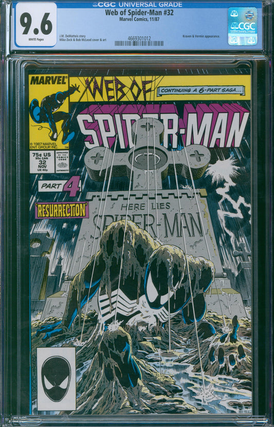 Web of Spider-Man #32 1987 CGC 9.6 - Kraven & Vermin Appearance