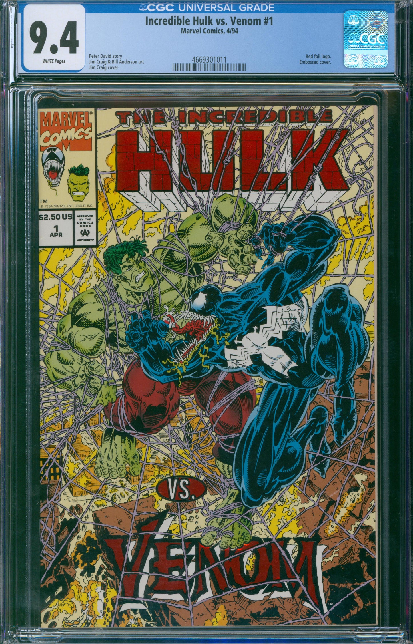 Incredible Hulk vs. Venom #1 1994 CGC 9.4 - Red Foil Logo - Embossed Cover