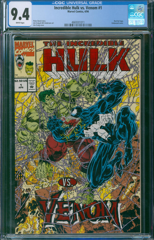 Incredible Hulk vs. Venom #1 1994 CGC 9.4 - Red Foil Logo - Embossed Cover