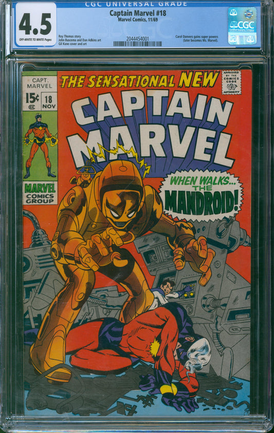 Captain Marvel #18 1969 CGC 4.5 - Carol Danvers gains super powers