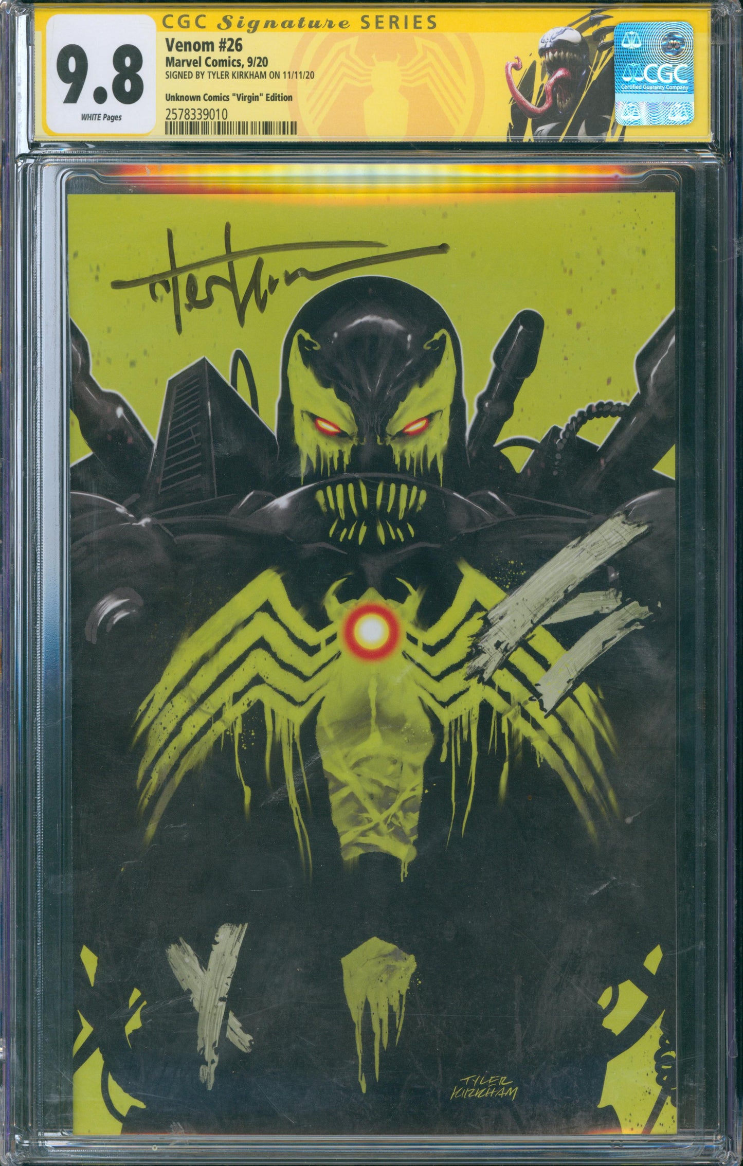 Venom #26 CGC 9.8 Signed TYLER KIRKHAM Unknown Comics "Virgin" Edition