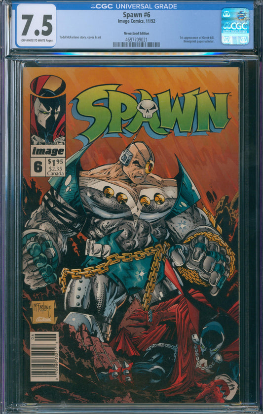 Spawn #6 CGC 7.5 Newsstand Edition - 1st Appearance of Overt-kill