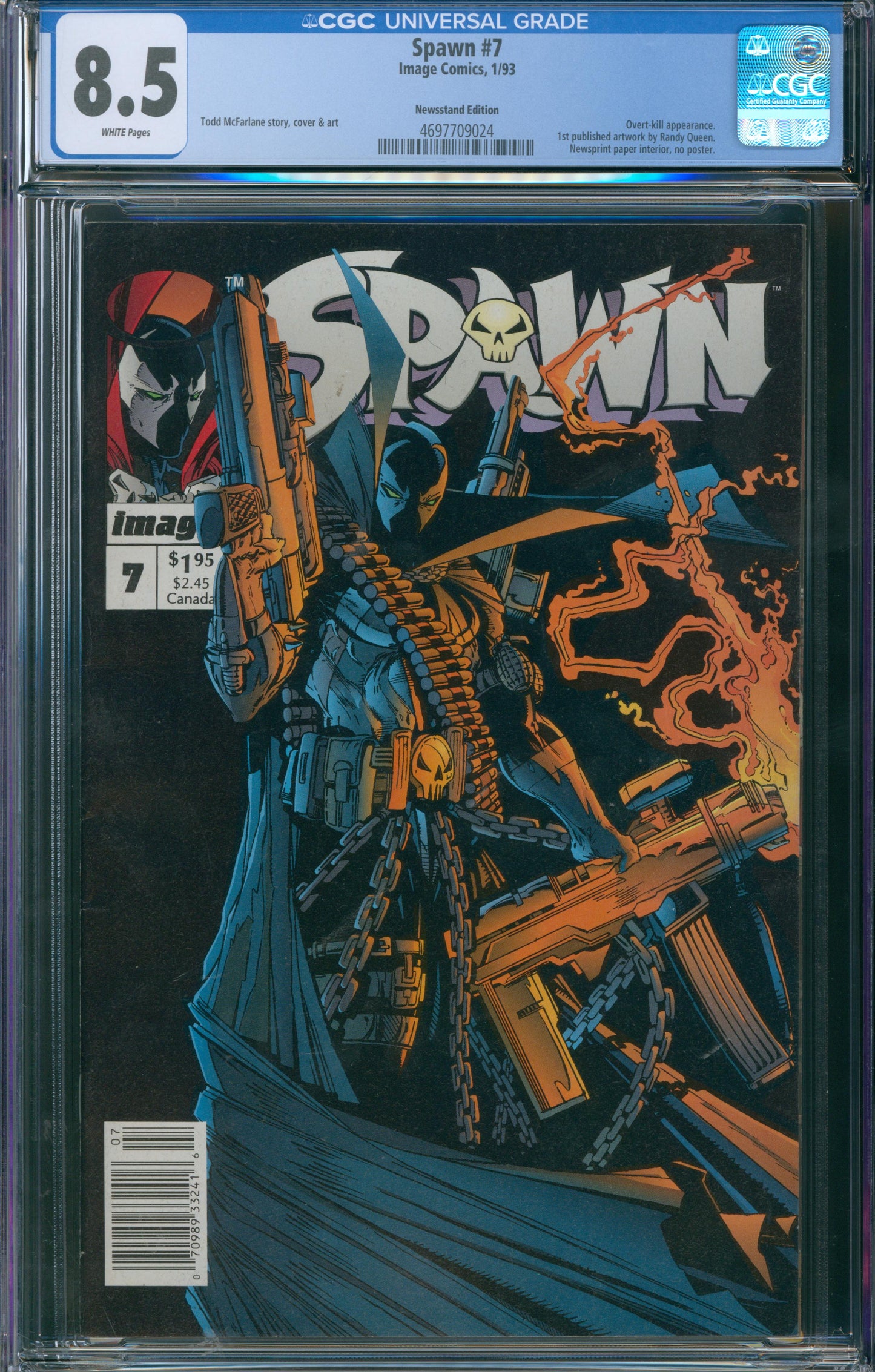 Spawn #7 CGC 8.5 Newsstand Edition - 1st Published Artwork by Randy Queen