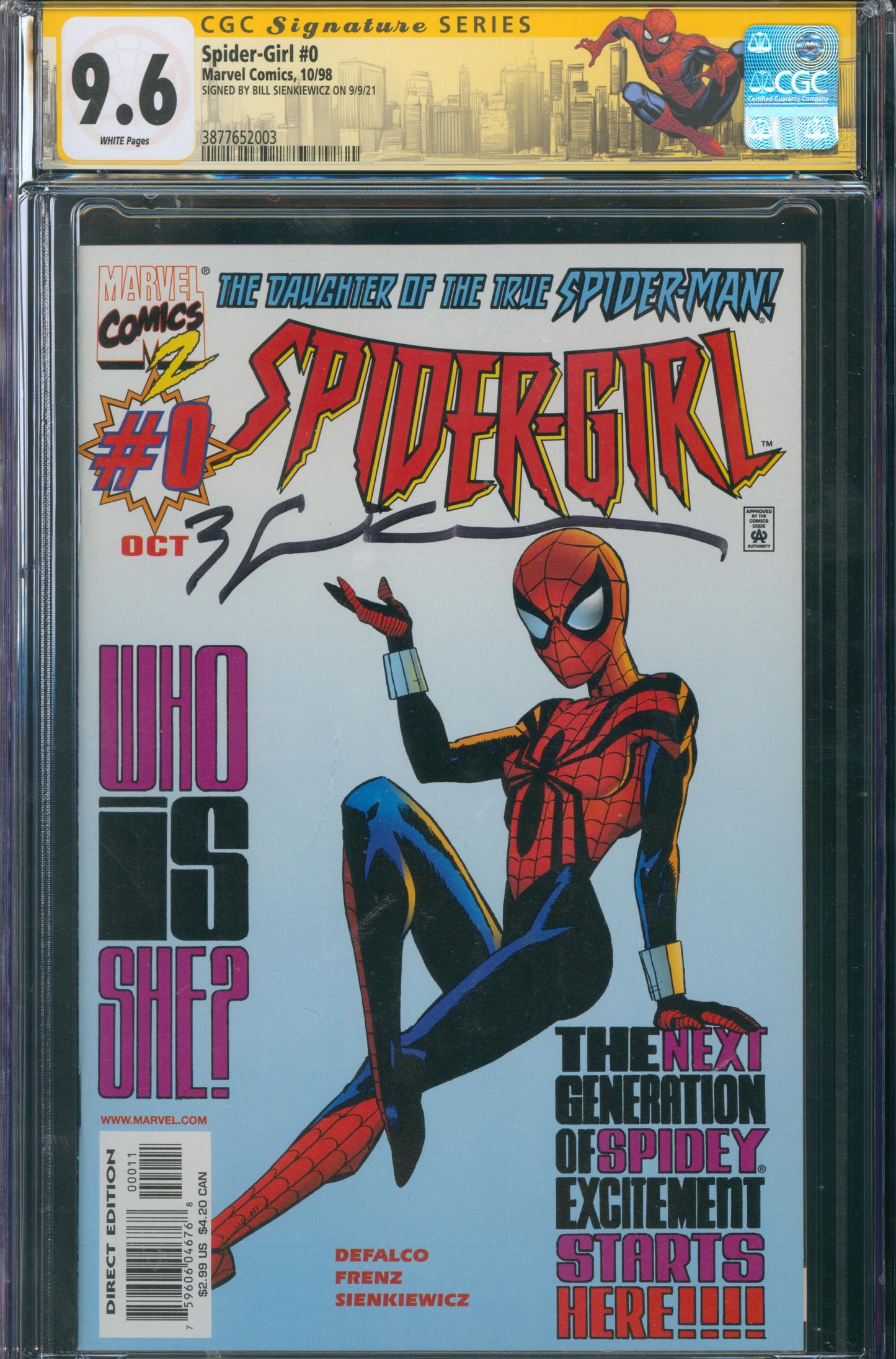 Spider-Girl #0 CGC 9.6 - SIGNED BY BILL SIENKIEWICZ - Reprints What If... #105