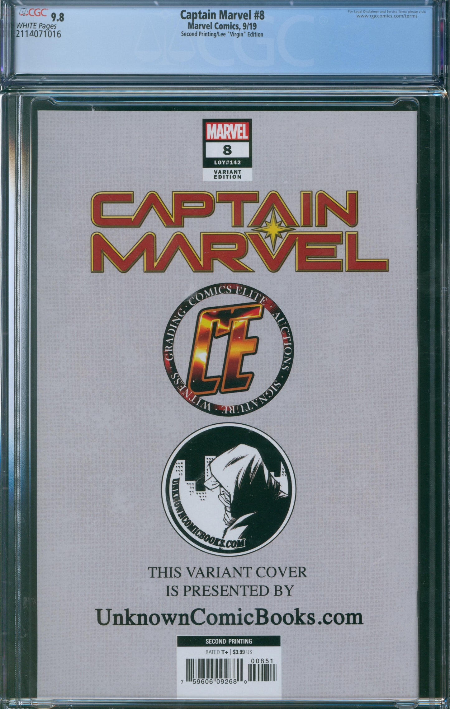 Captain Marvel #8 CGC 9.8 Second Printing - Lee "Virgin" Edition w/Certification