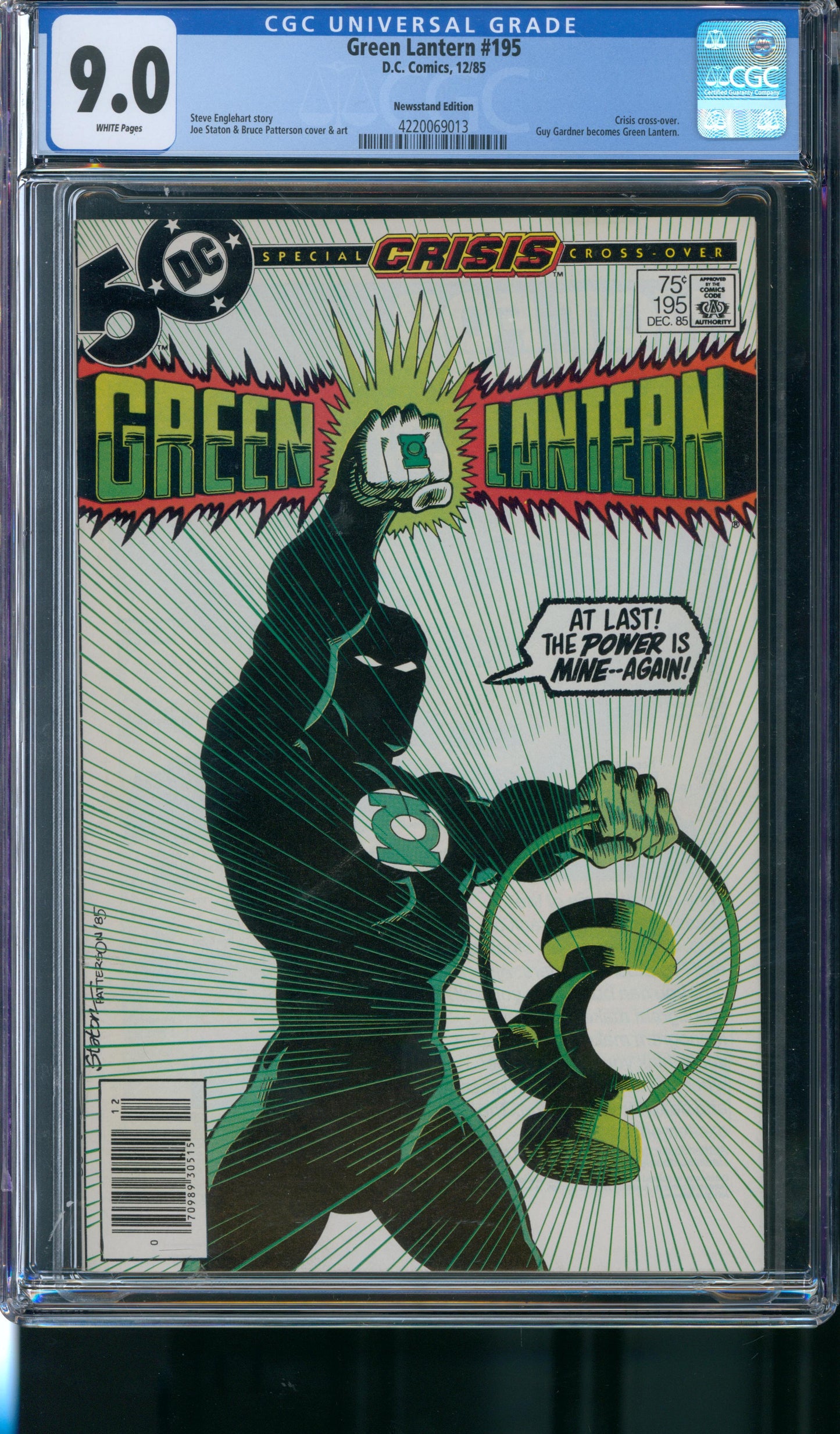 Green Lantern #195 CGC 9.0 - Newsstand Edition - Guy Gardner Becomes Green Lantern