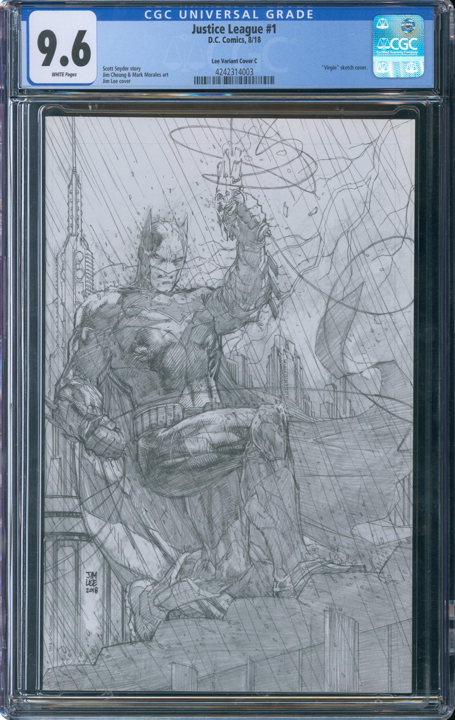Justice League #1 CGC 9.6 2018 - Lee Variant Cover C "Virgin" sketch cover
