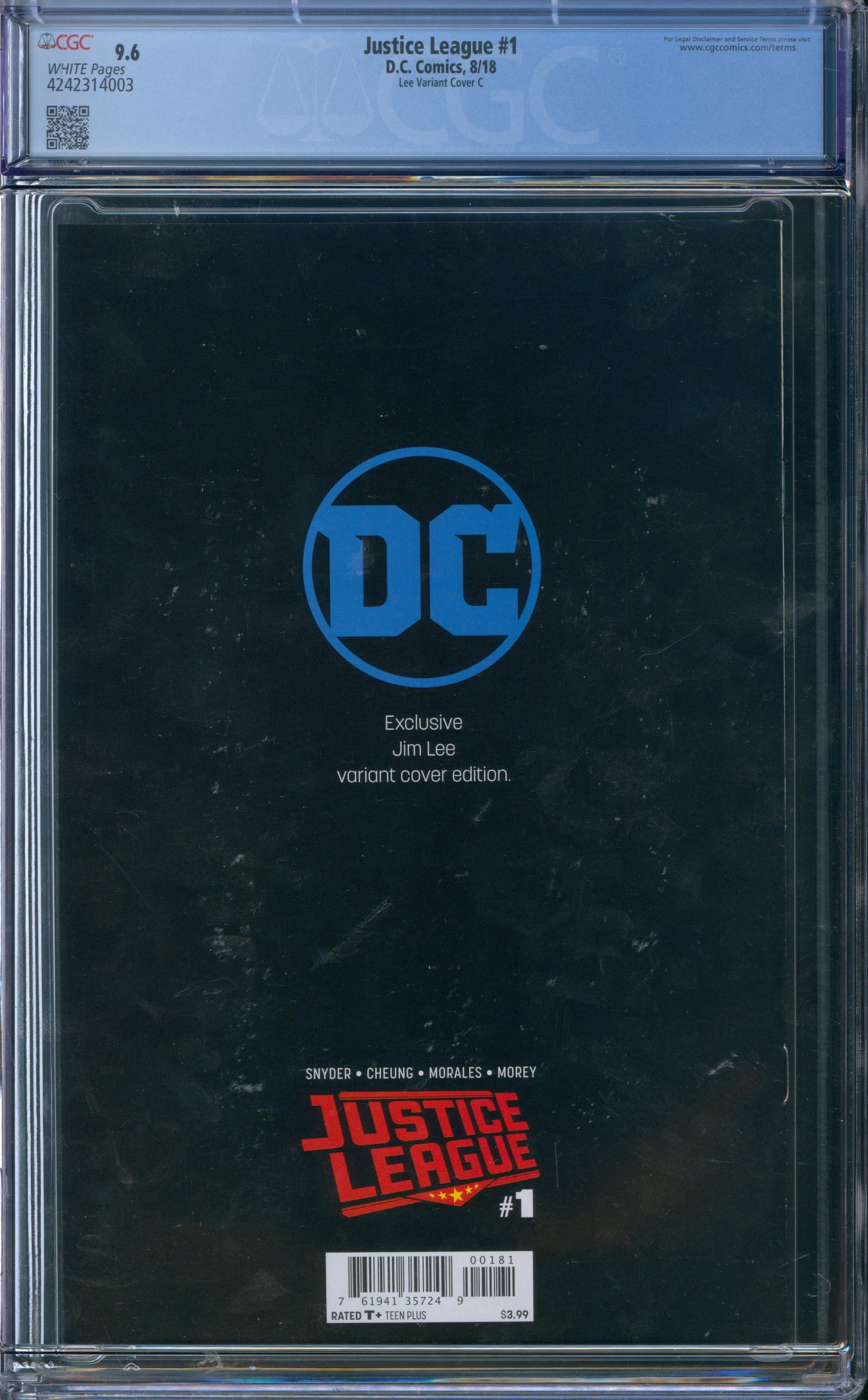 Justice League #1 CGC 9.6 2018 - Lee Variant Cover C "Virgin" sketch cover
