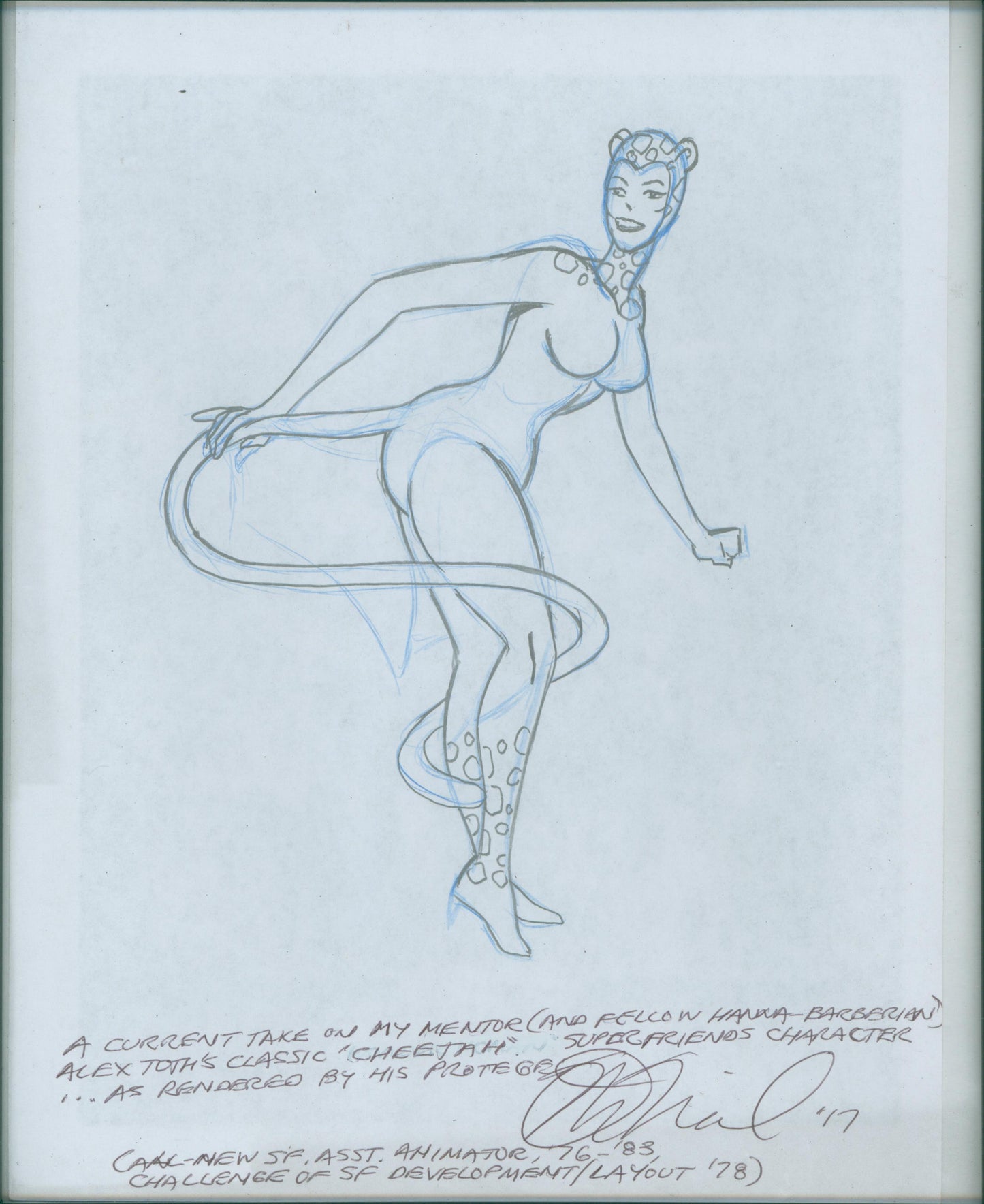 Original Signed Carl Gafford Cheetah Sketches - Alex Toth Tribute, Hanna Barbera/Super Friends Layout Artist