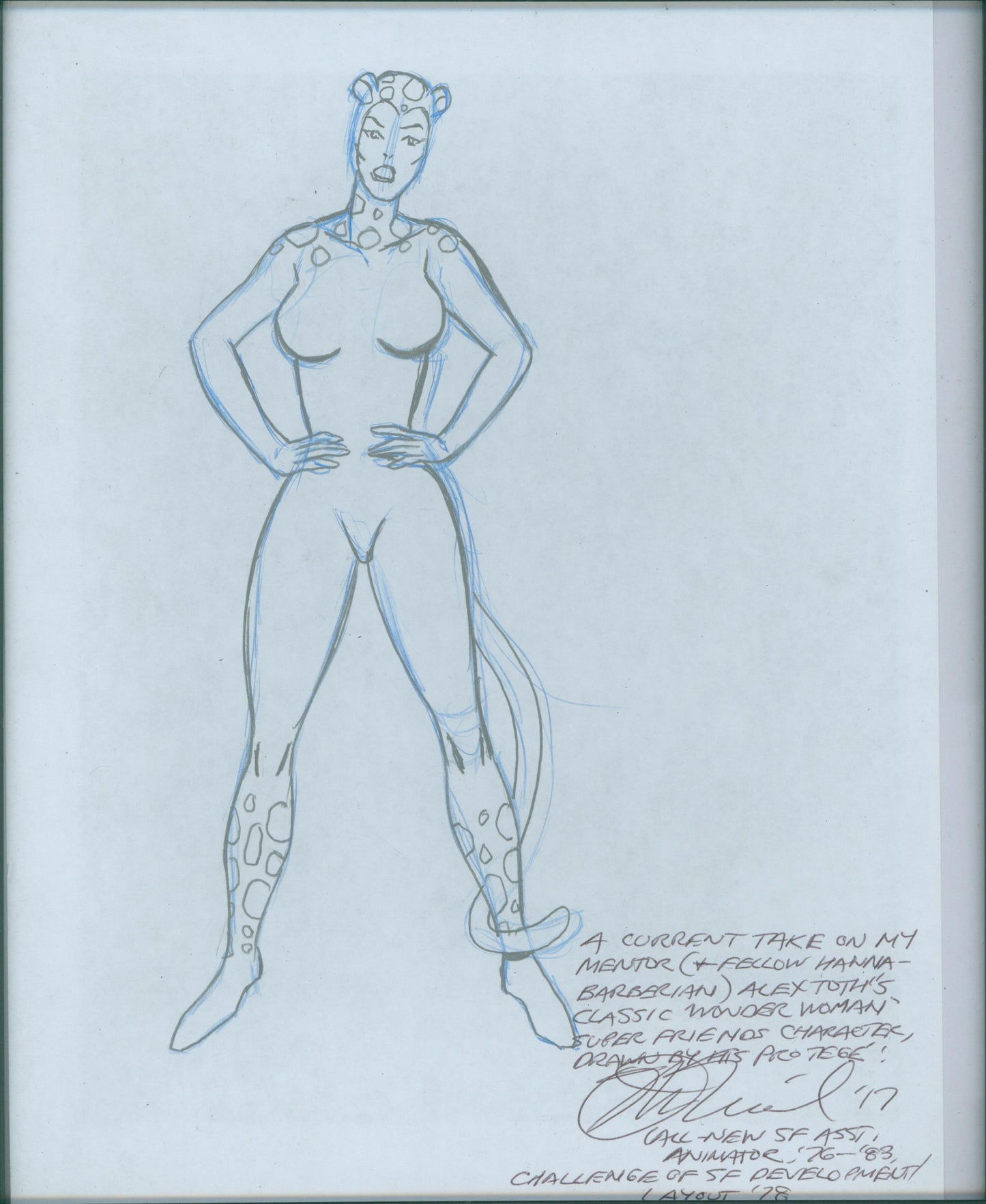 Original Signed Carl Gafford Cheetah Sketches - Alex Toth Tribute, Hanna Barbera/Super Friends Layout Artist