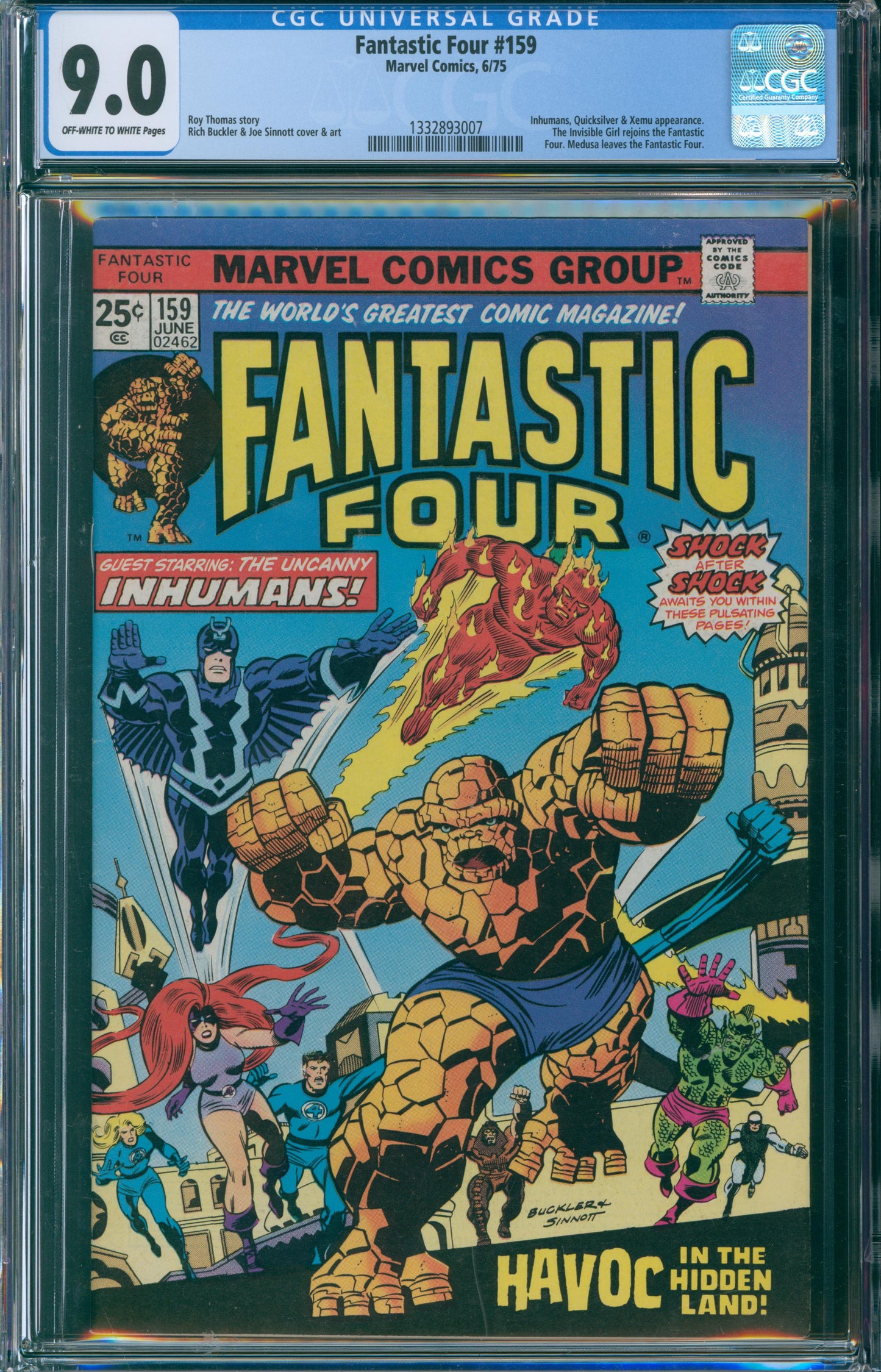 Fantastic Four #159 CGC 9.0 - 1975- The Invisible Girl Rejoins the Fantastic Four