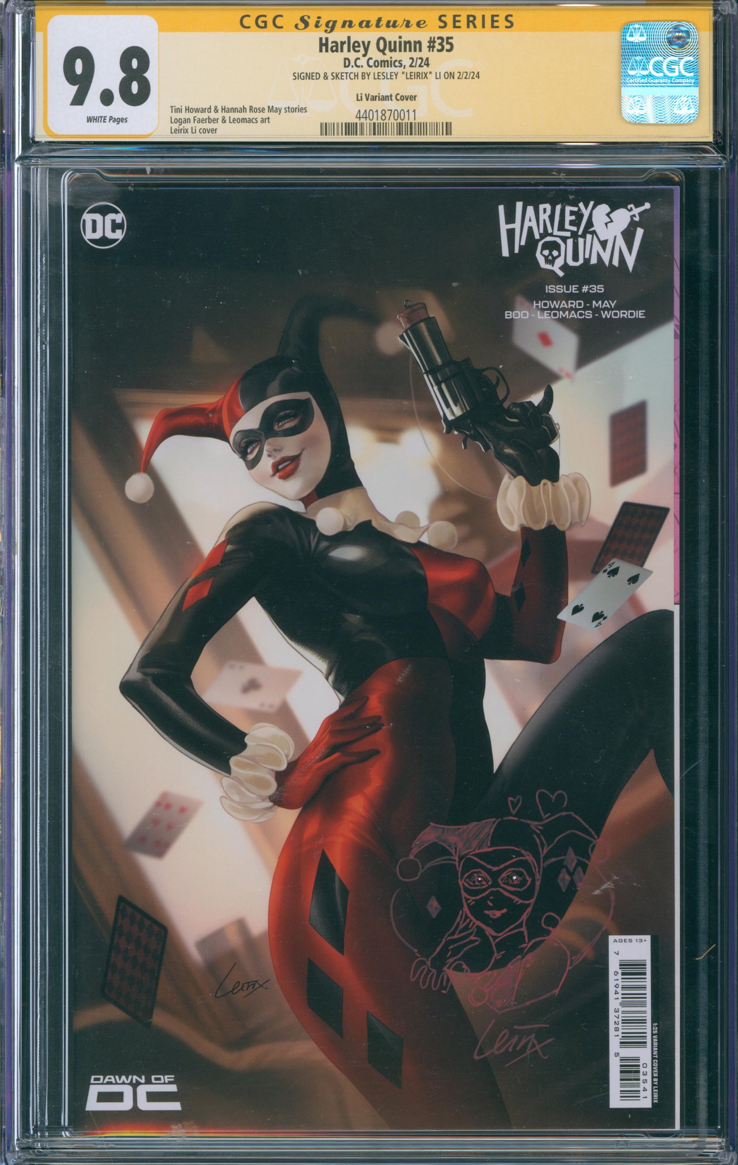 Harley Quinn #35 CGC 9.8 - Li Variant Cover - SIGNED & SKETCH BY LEIRIX ON 2/2/24