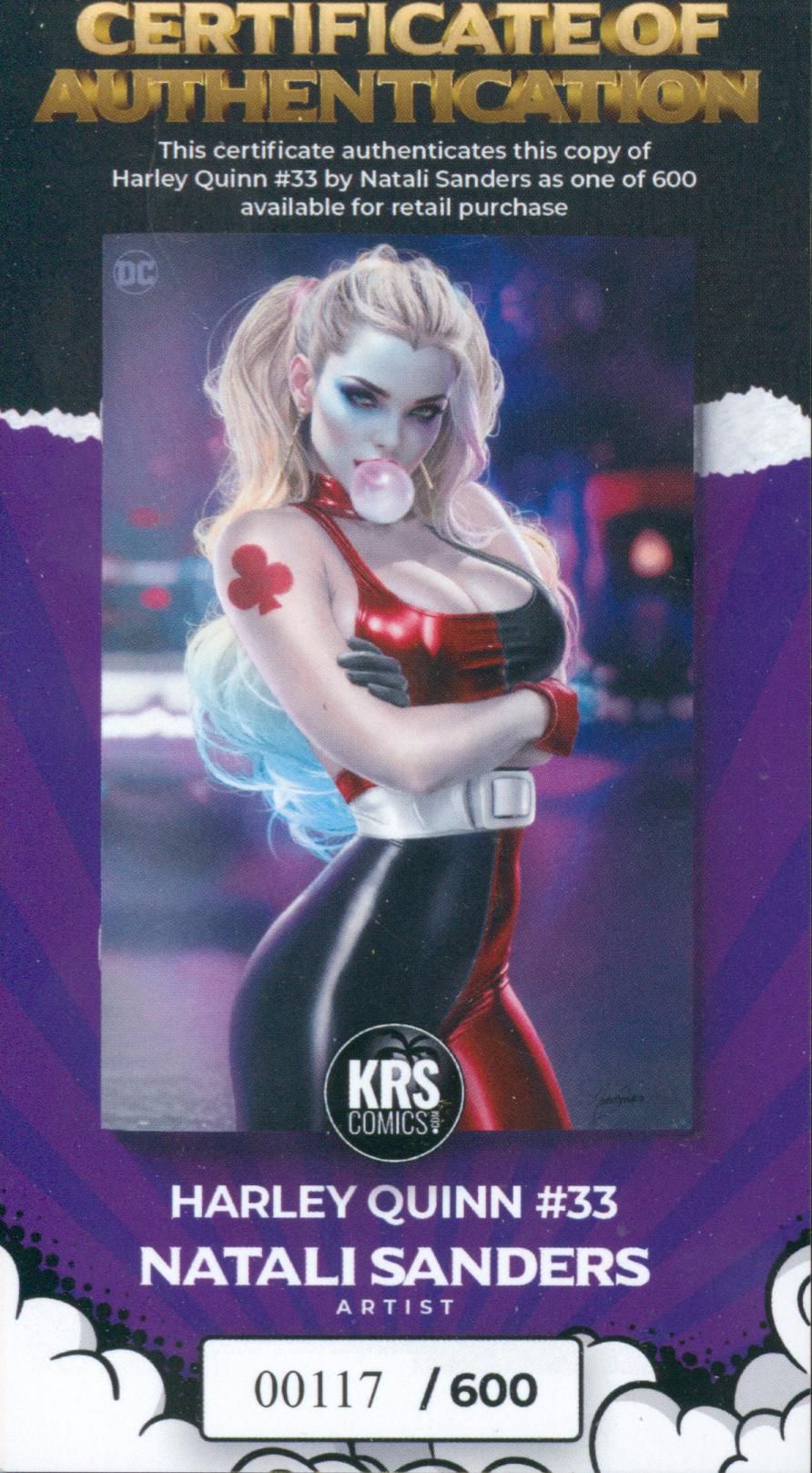 Harley Quinn #33 CGC 9.8 - KRS Comics Edition C - SIGNED BY NATALI SANDERS ON 1/2/24 - COA 117/600
