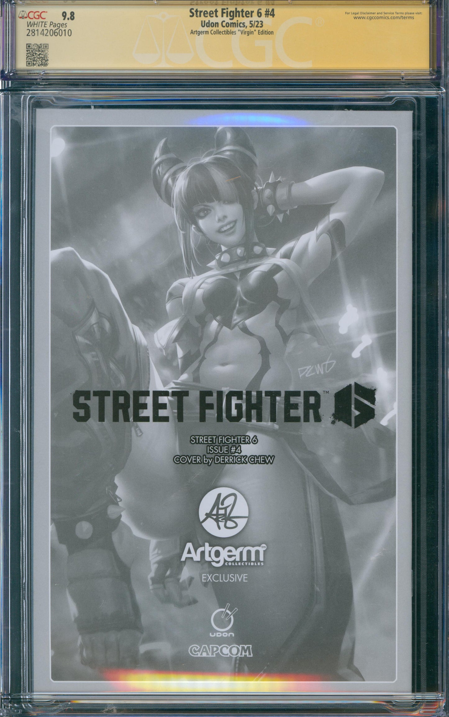 Street Fighter 6 #4 CGC 9.8 - Artgerm Collectibles "Virgin" Edition A - SIGNED & SKETCH BY DERRICK CHEW ON 8/5/23