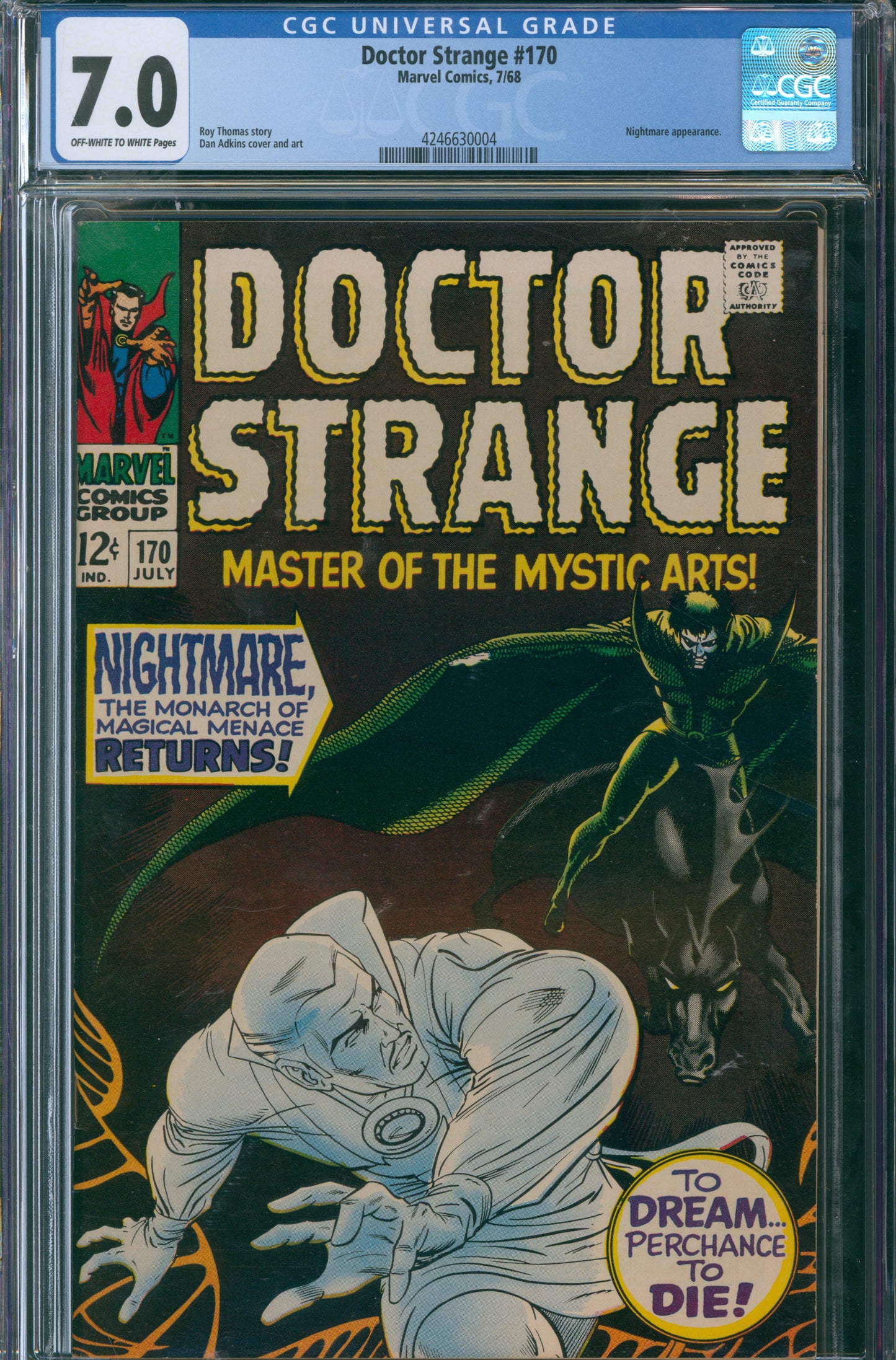 Doctor Strange #170 CGC 7.0 - Nightmare Appearance - 1968