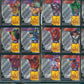 A 16-card collectible card set displayed in a black plastic protective sleeve, featuring various colorful comic book character cards with yellow text boxes.