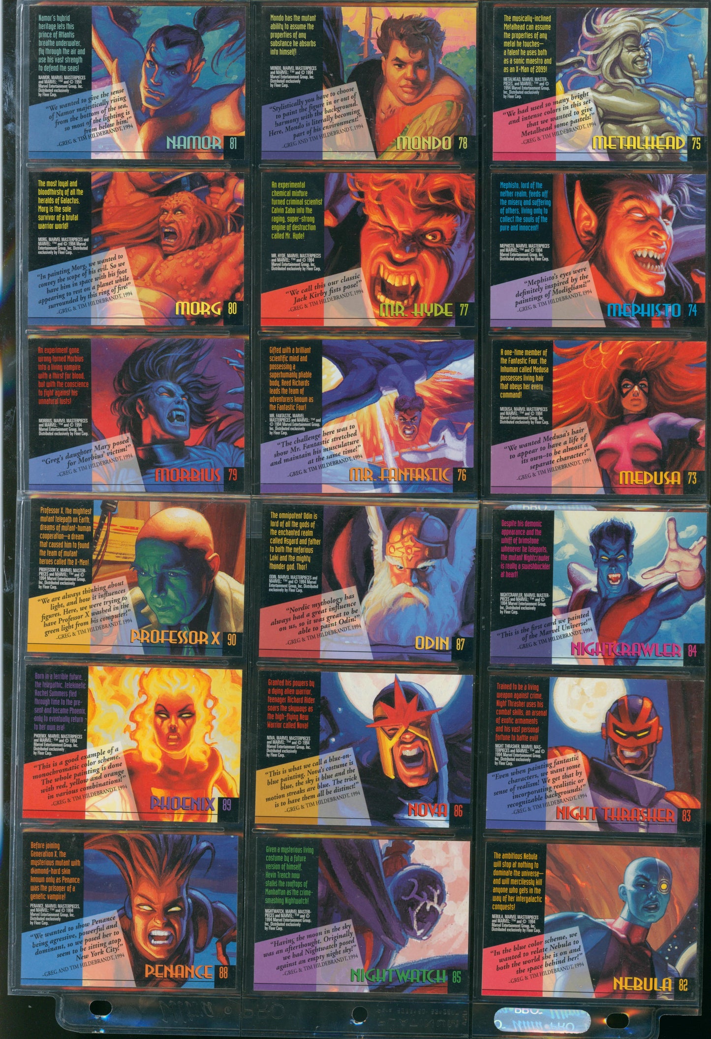 1994 Fleer Marvel Masterpieces Gold Signature Set – Complete Base + Holofoils WH