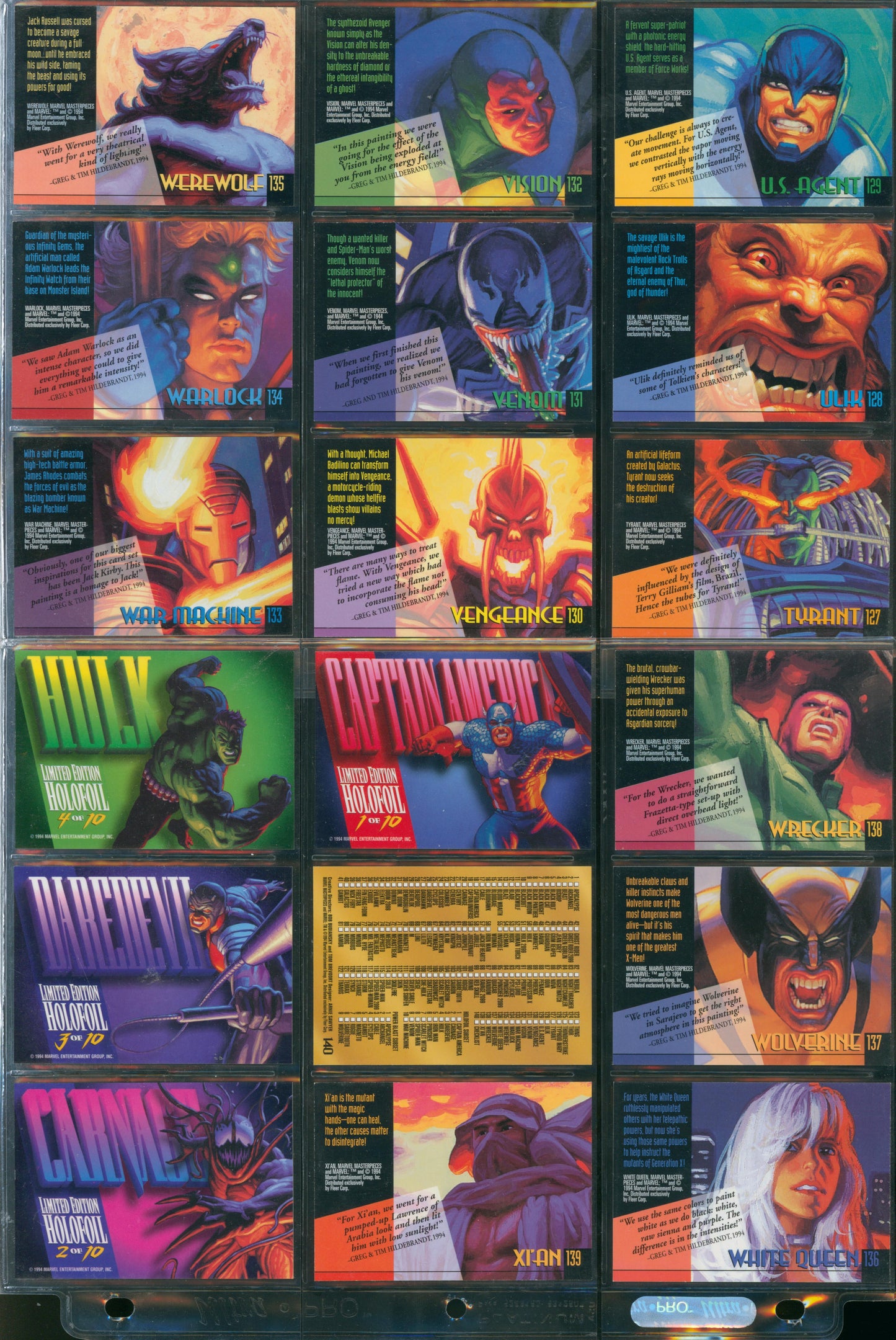 1994 Fleer Marvel Masterpieces Gold Signature Set – Complete Base + Holofoils WH