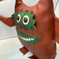 Vintage Style Nauga Monster Doll – Brown Naugahyde with Green Face Details – Unmarked, Excellent Condition