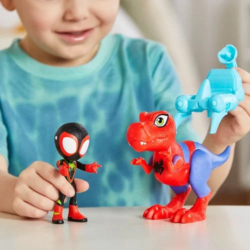 Spidey and His Amazing Friends Dino-Webs Spidey-Rex & Miles Spin Morales Figures