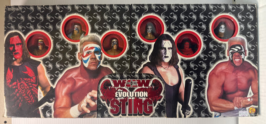 Wrestling figure packaging with graphics and text on a white surface