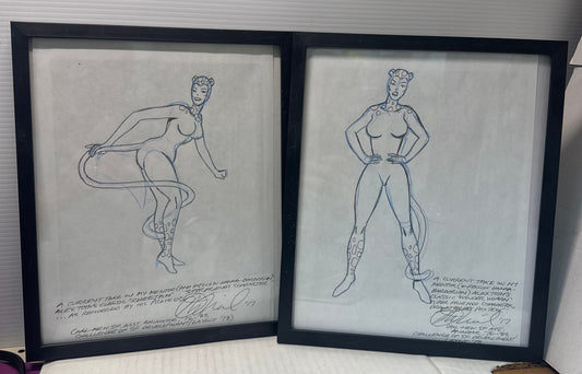Original Signed Carl Gafford Cheetah Sketches - Alex Toth Tribute, Hanna Barbera/Super Friends Layout Artist